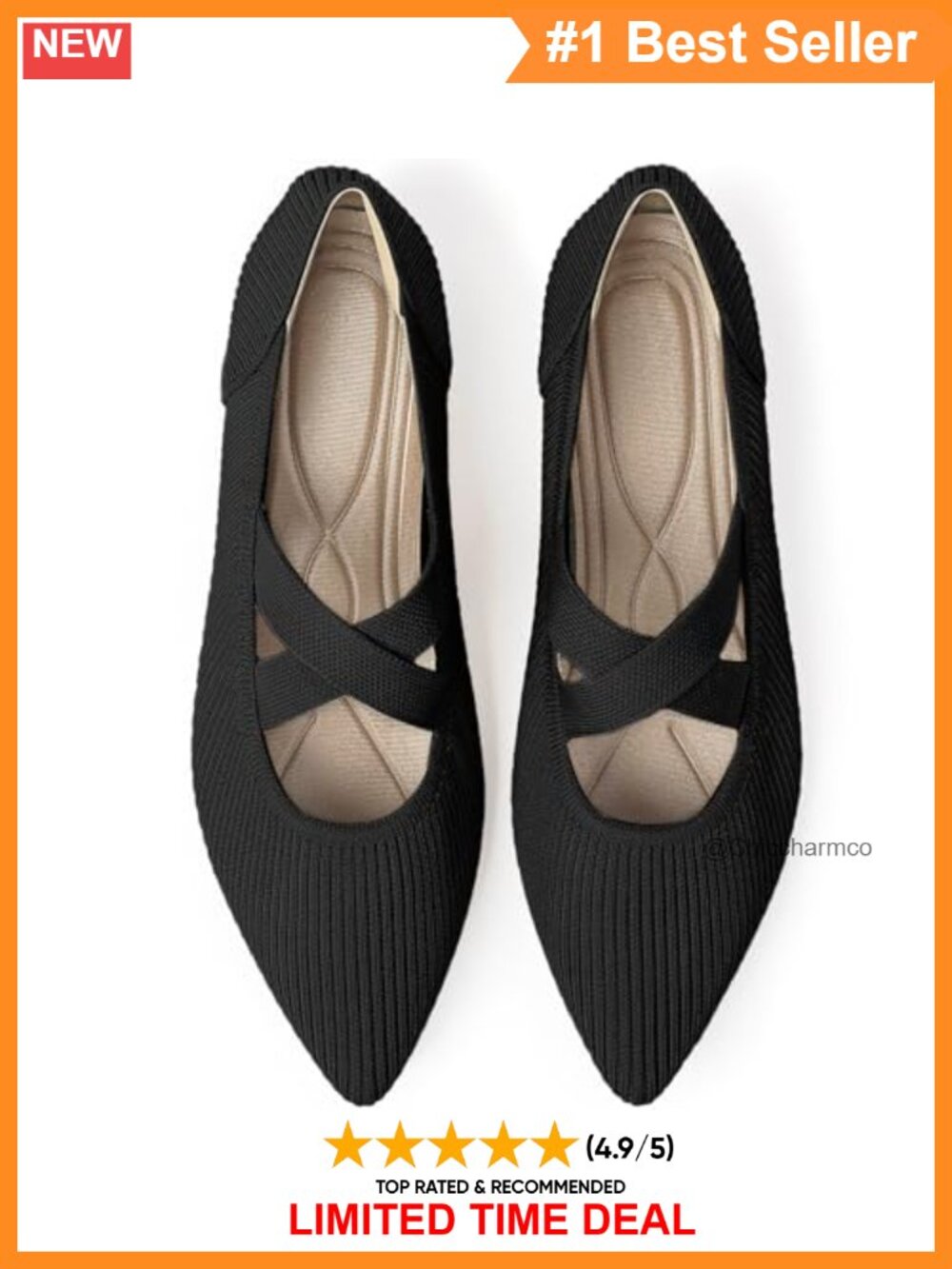 Women's Mary Jane Flats Knit Ballet Pointed Toe Slip-On Shoes for Work